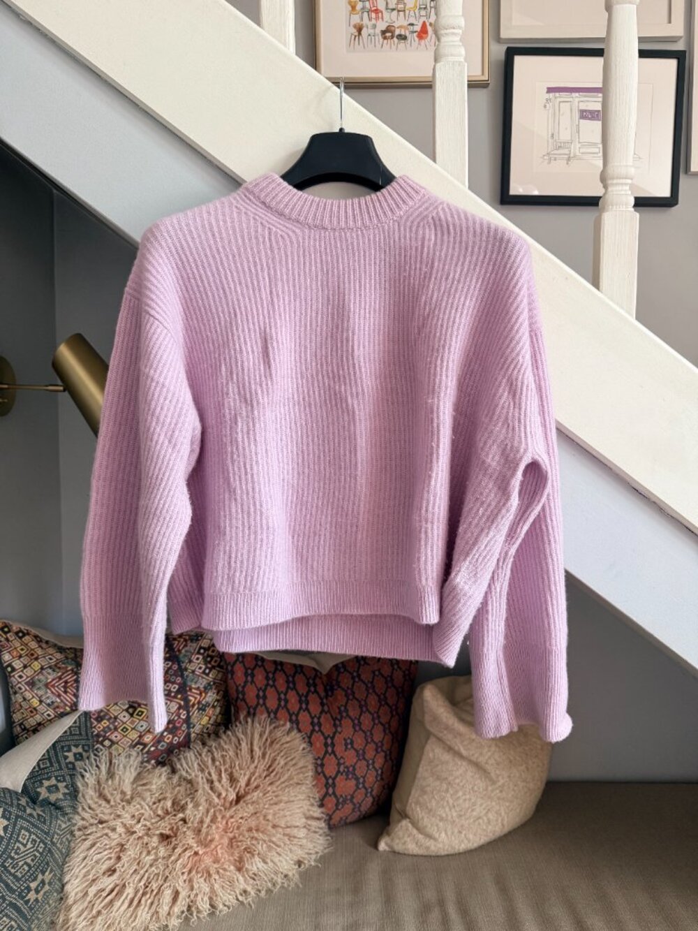 J. Crew Ribbed cashmere cropped crewneck sweater (Frosty Lilac, XXL)